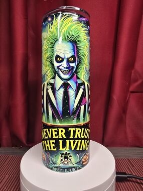 Beetlejuice Neon Portrait Tumbler - 'Never Trust The Living' 20oz